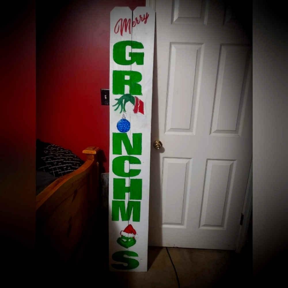 Merry Grinch Mas porch leaner sign